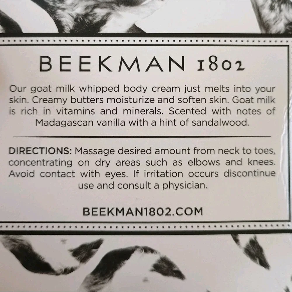 Beekman 1802 Large 16 fl oz Vanilla Absolute Goat‎ Milk Whipped Body Cream New